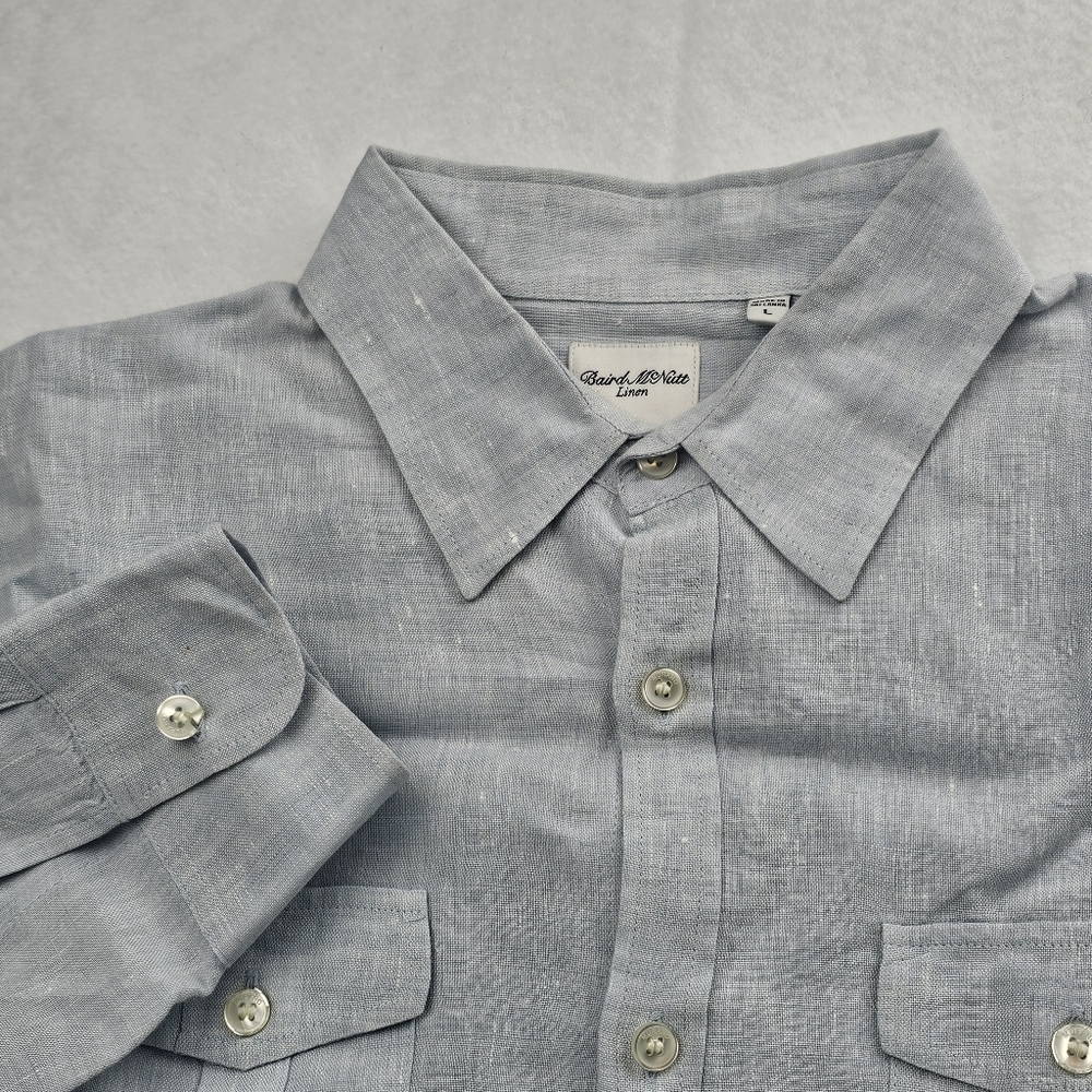 Baird McNutt Large Linen Murano Slim Fit Button Frontโ Soft Blue Preppy